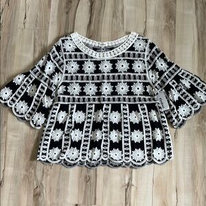 Embroidered Floral Black and Cream Women's Top